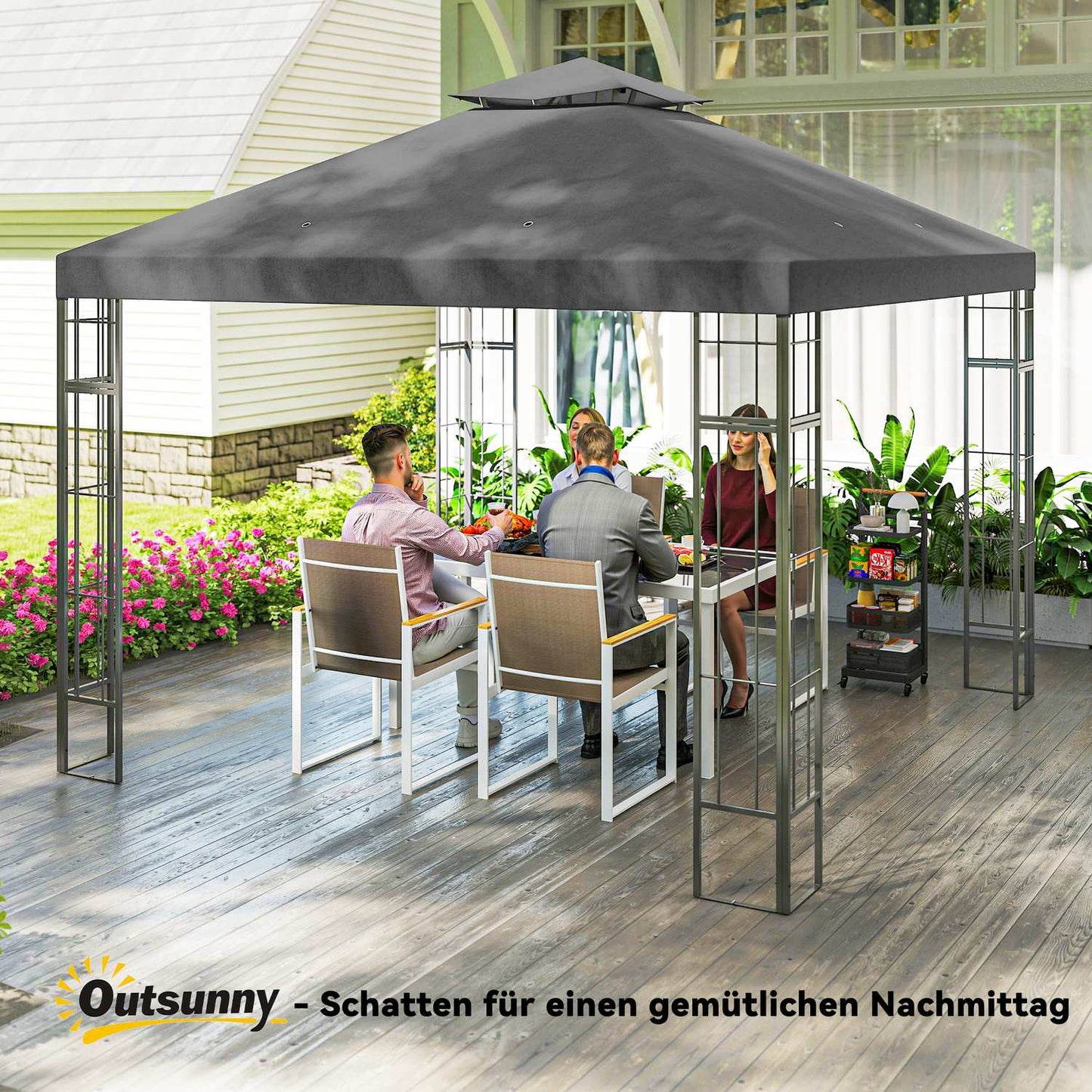 Water-repellent 3x3m Gazebo, UV protection, dark grey