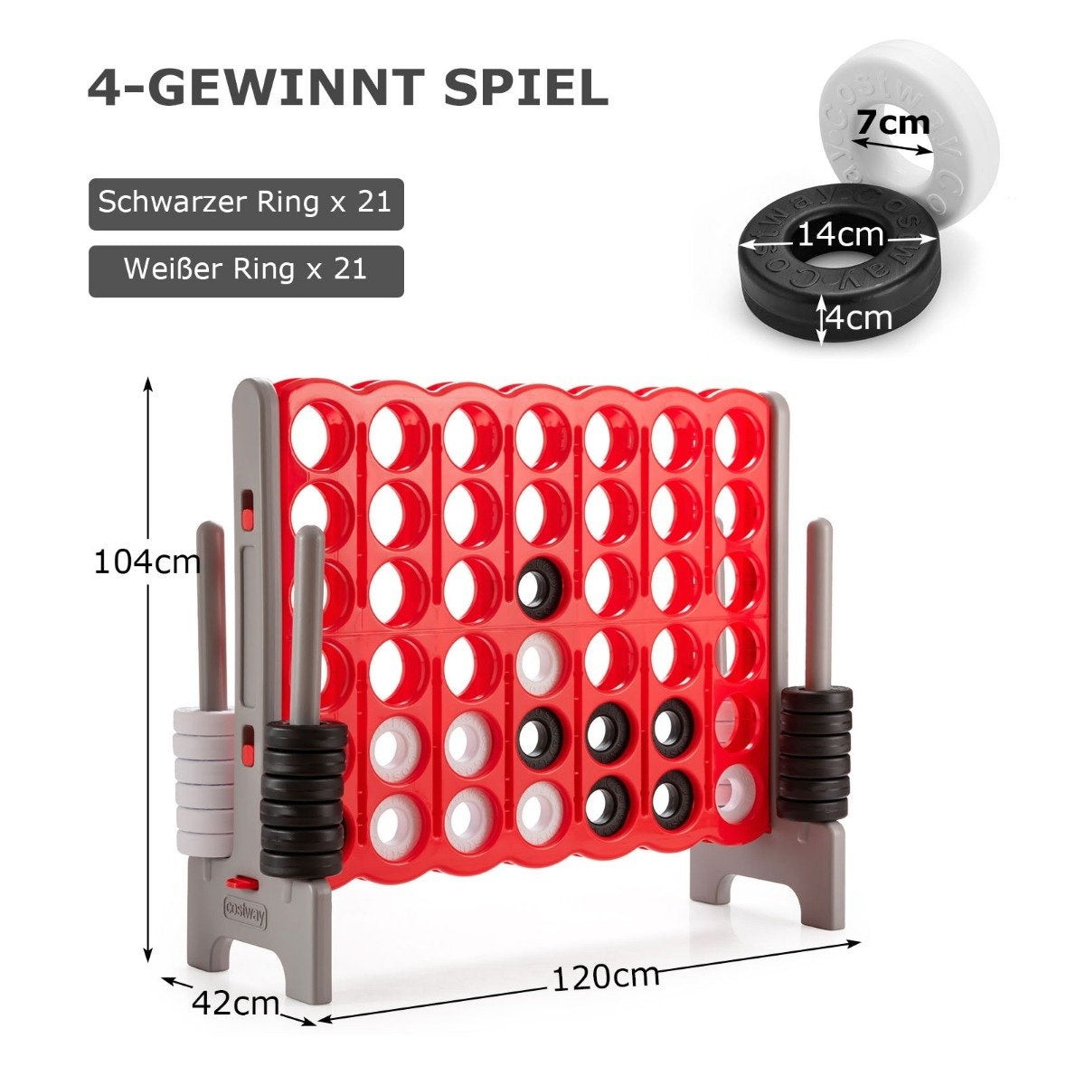 Giant Match 4 Game Giant Playset 104cm Row Game Board with Jumbo Rings & Quick Release Sliders