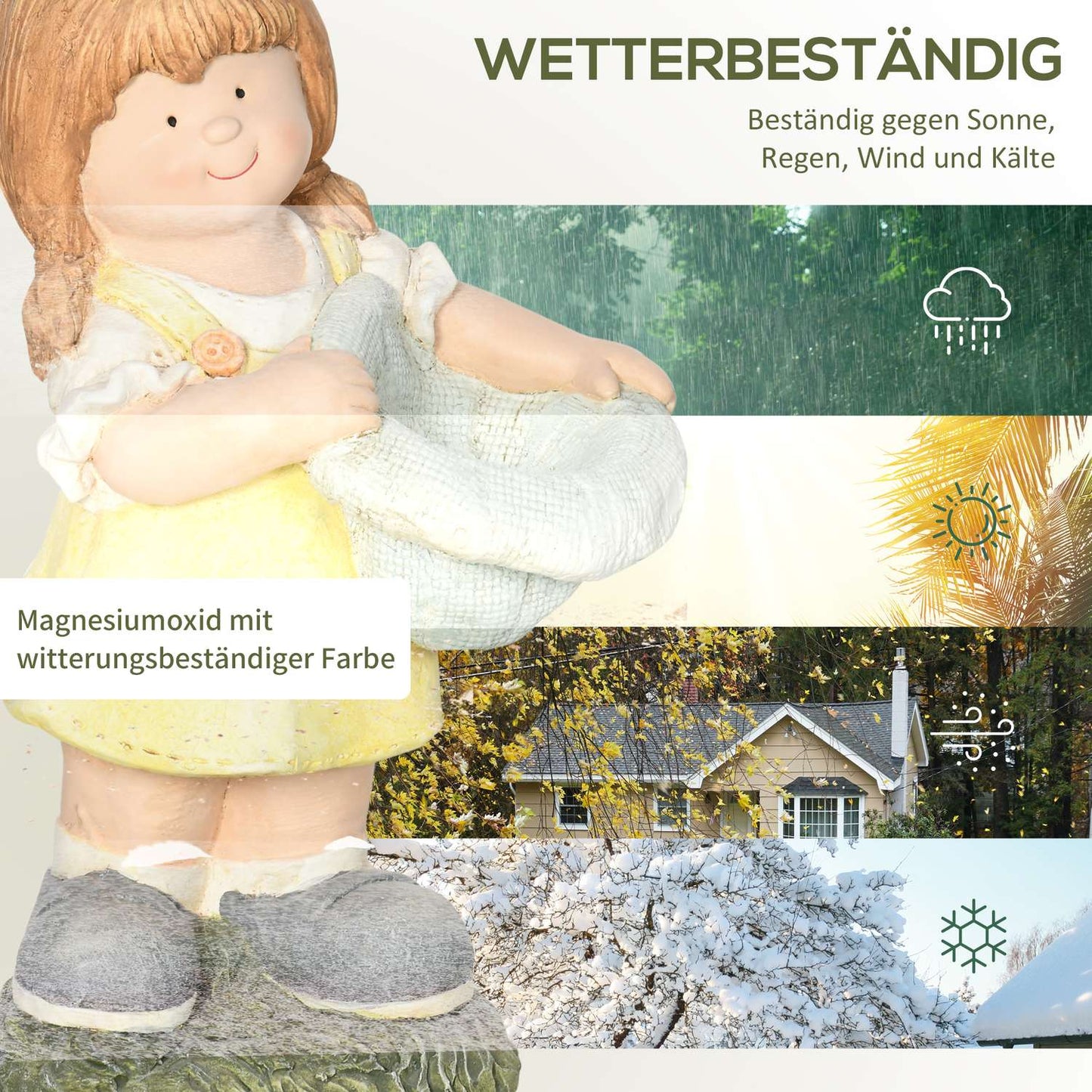 Weatherproof garden statue, 45 cm girl with hat ornament