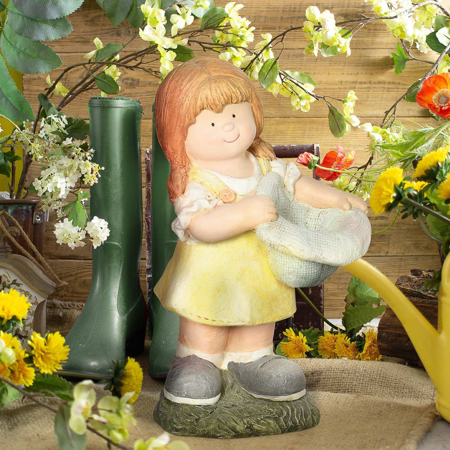 Weatherproof garden statue, 45 cm girl with hat ornament