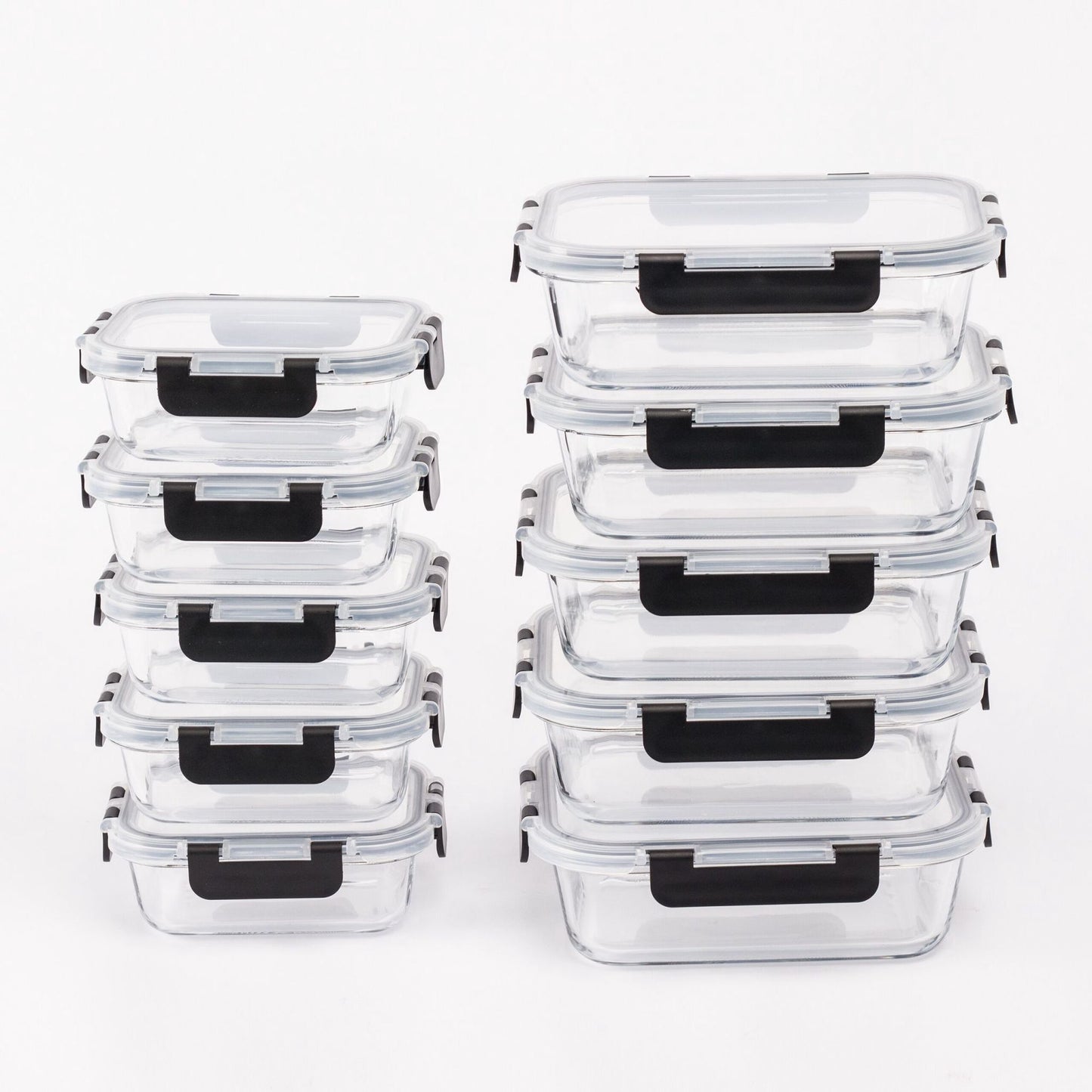 Glass Food Storage Containers, 10-Piece Set, Leak-Proof Lids