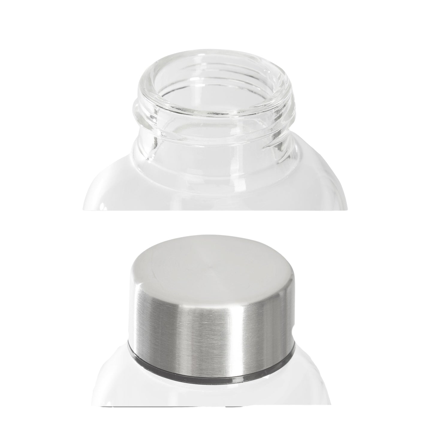 Glass drinking bottle with lid