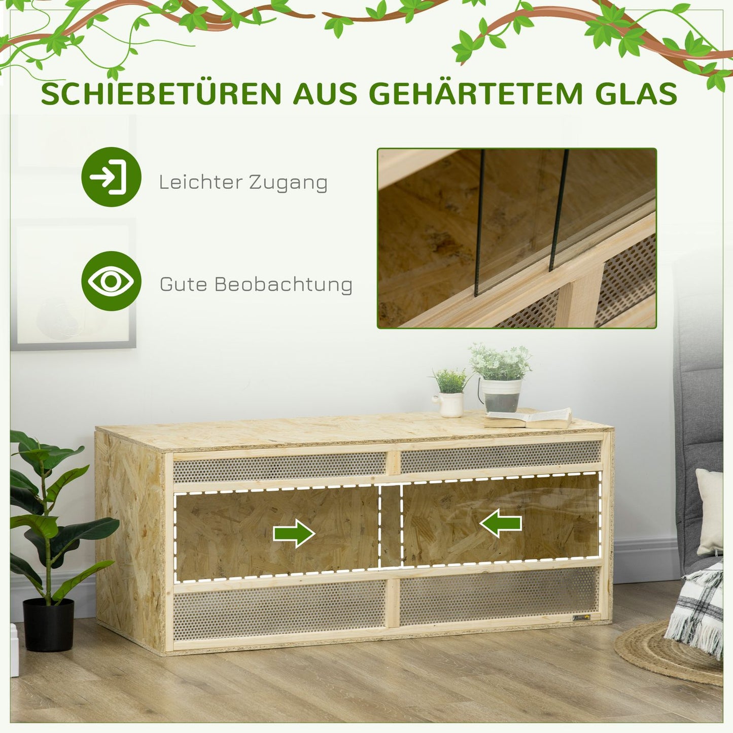 Glass terrarium, 120x50x50 cm, Ventilated, Sliding door