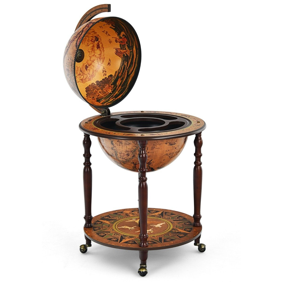 Globusbar bar cabinet bar cart with wheels & lid wine rack wine cabinet Ø 60.5 x 95.5 cm brown