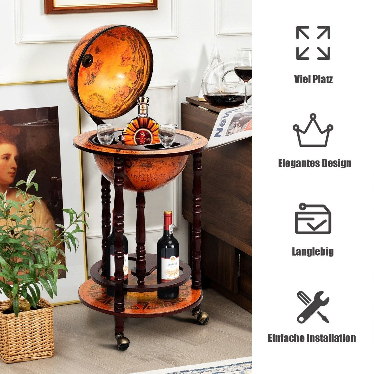 Globusbar bar cart Globus Bar home bar serving cart wine rack with wheels