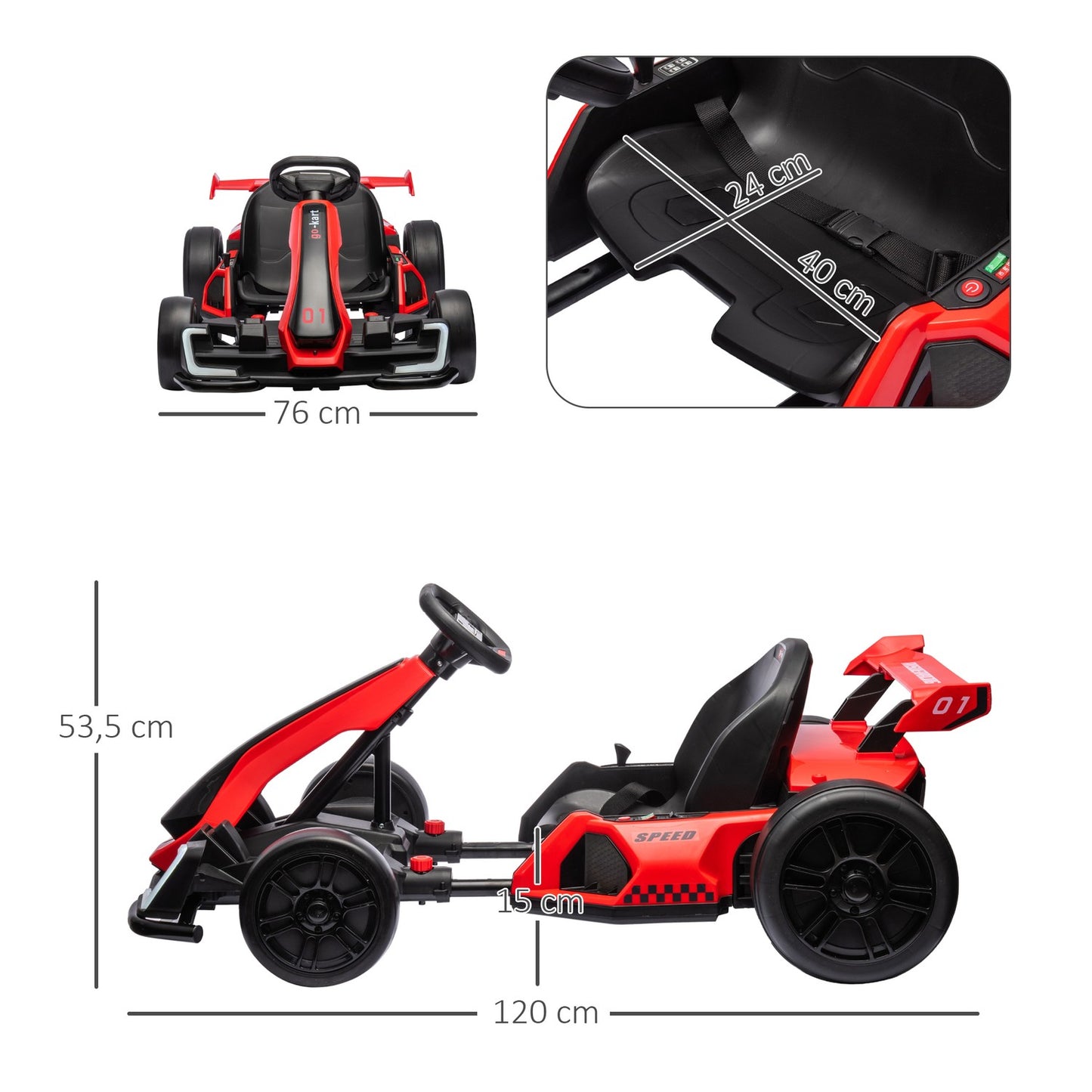 Electric Kids Go-Kart, Adjustable Seat, 12 km/h Speed