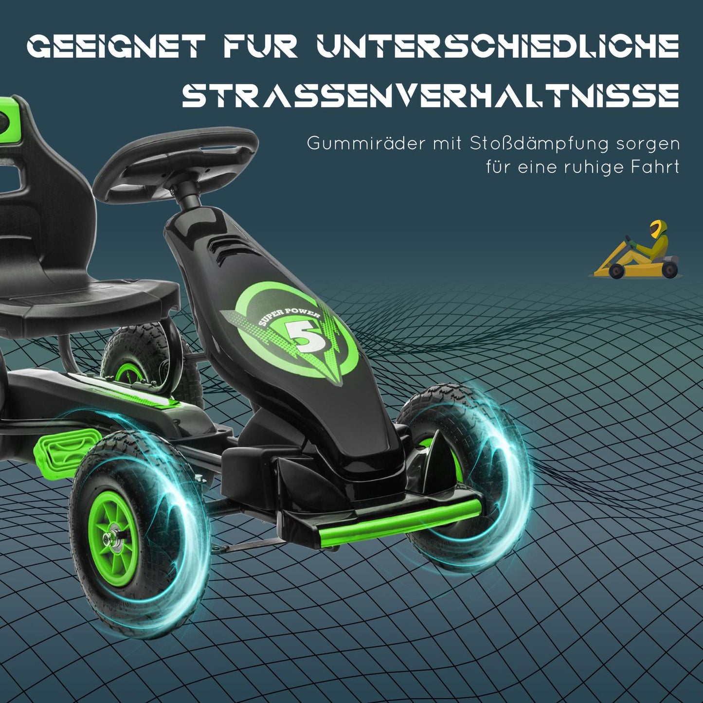 Go-kart for children with adjustable seat and handbrake