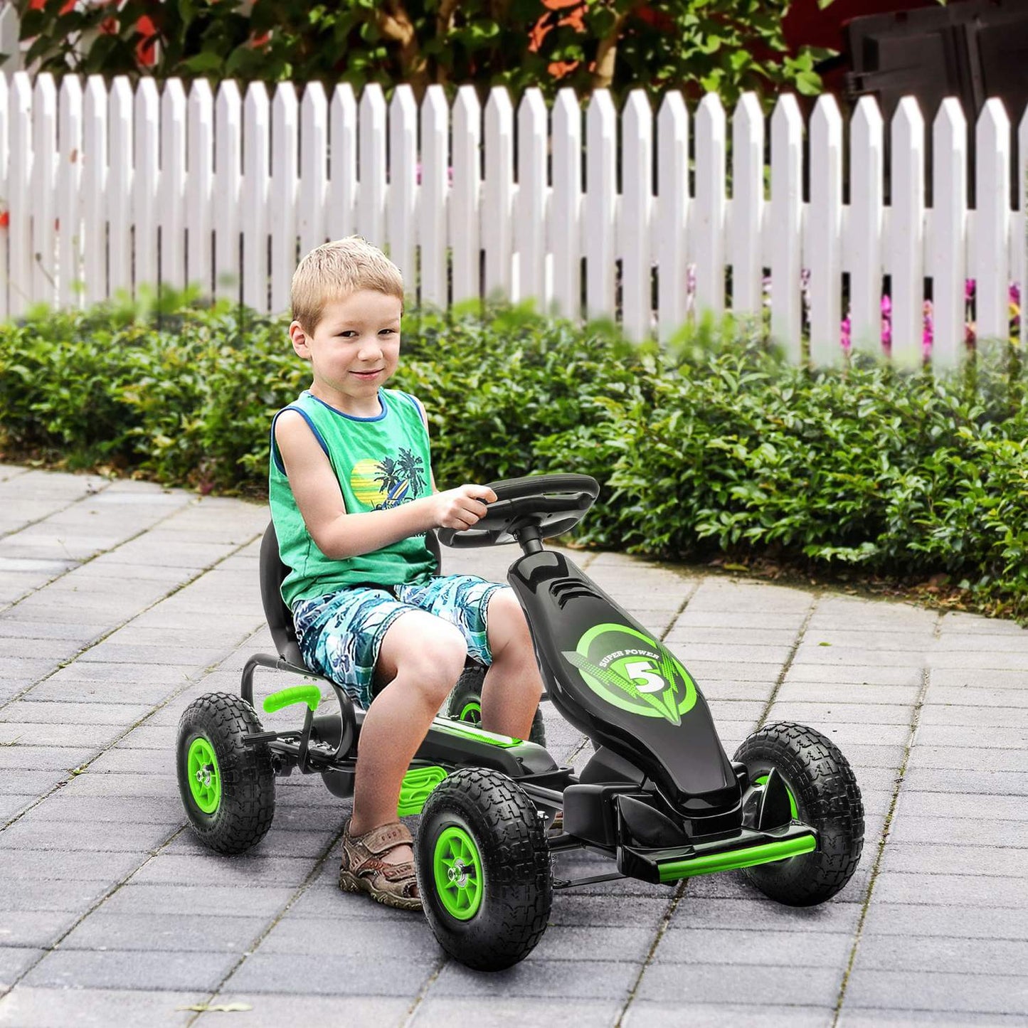 Go-kart for children with adjustable seat and handbrake