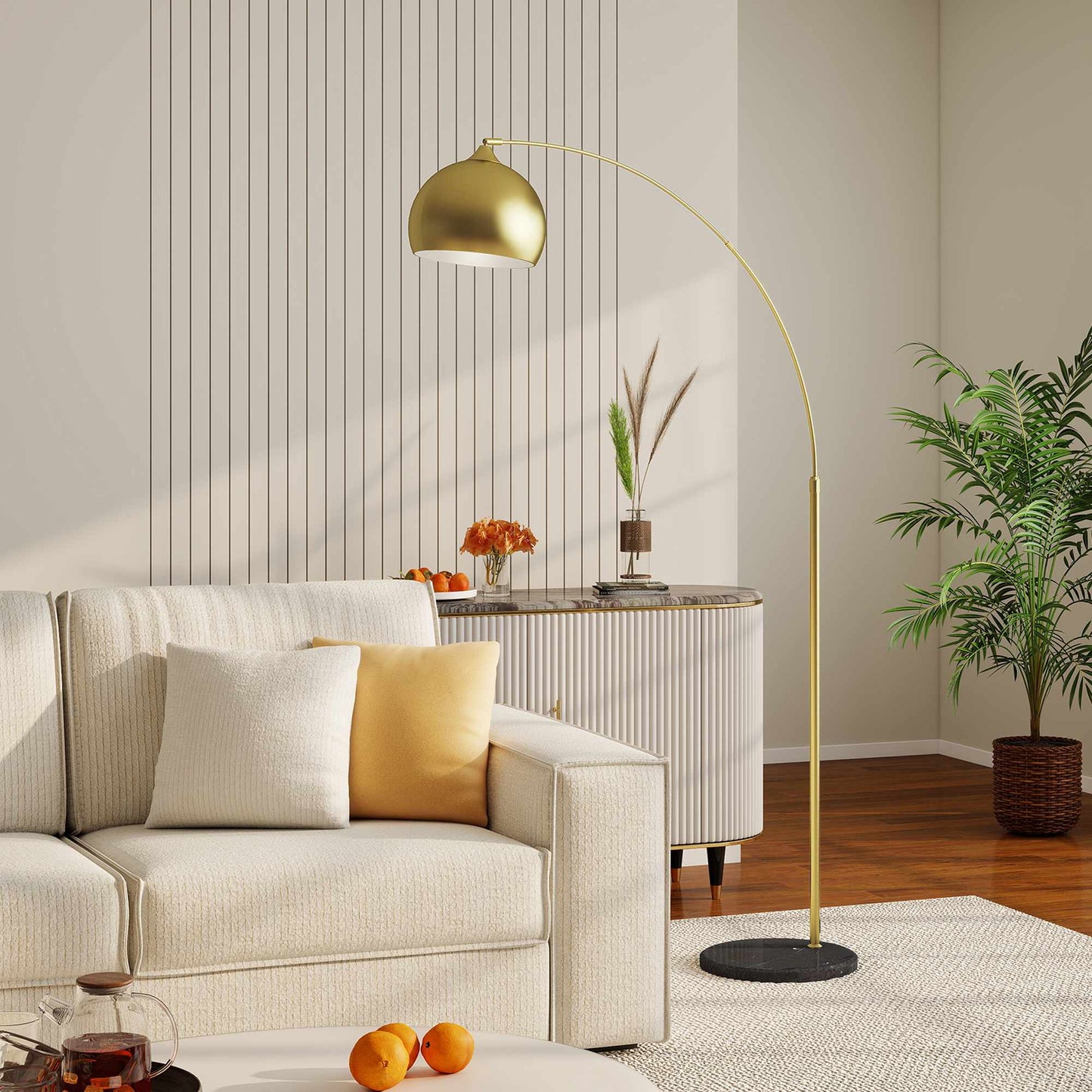 Gold Arc Floor Lamp with Adjustable Stand, Marble Base