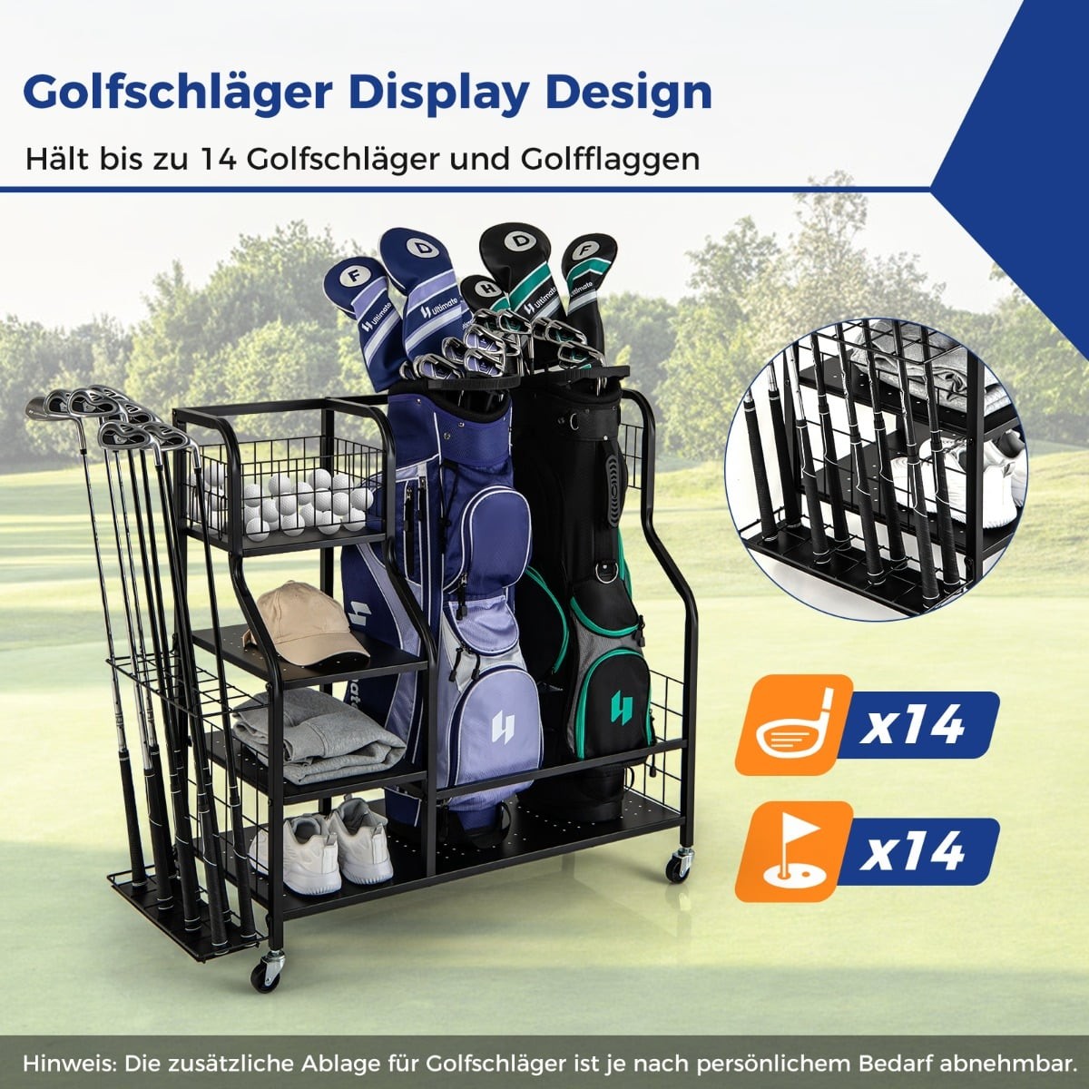 Golf Organizer with Wheels – Holds 2 Bags, Clubs, Gear