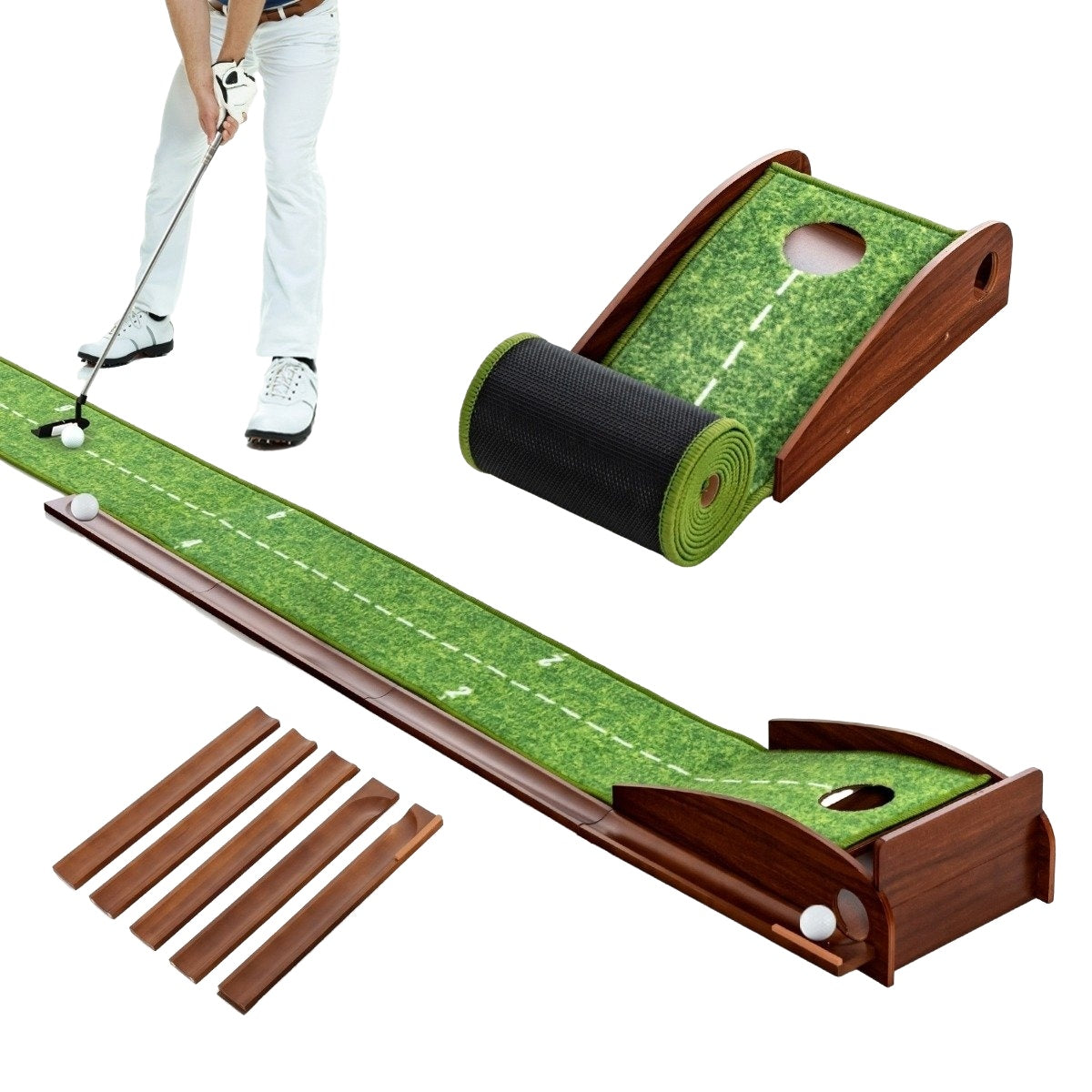 Golf Putting Mat with Auto Ball Return, 1 Hole, 3 Balls