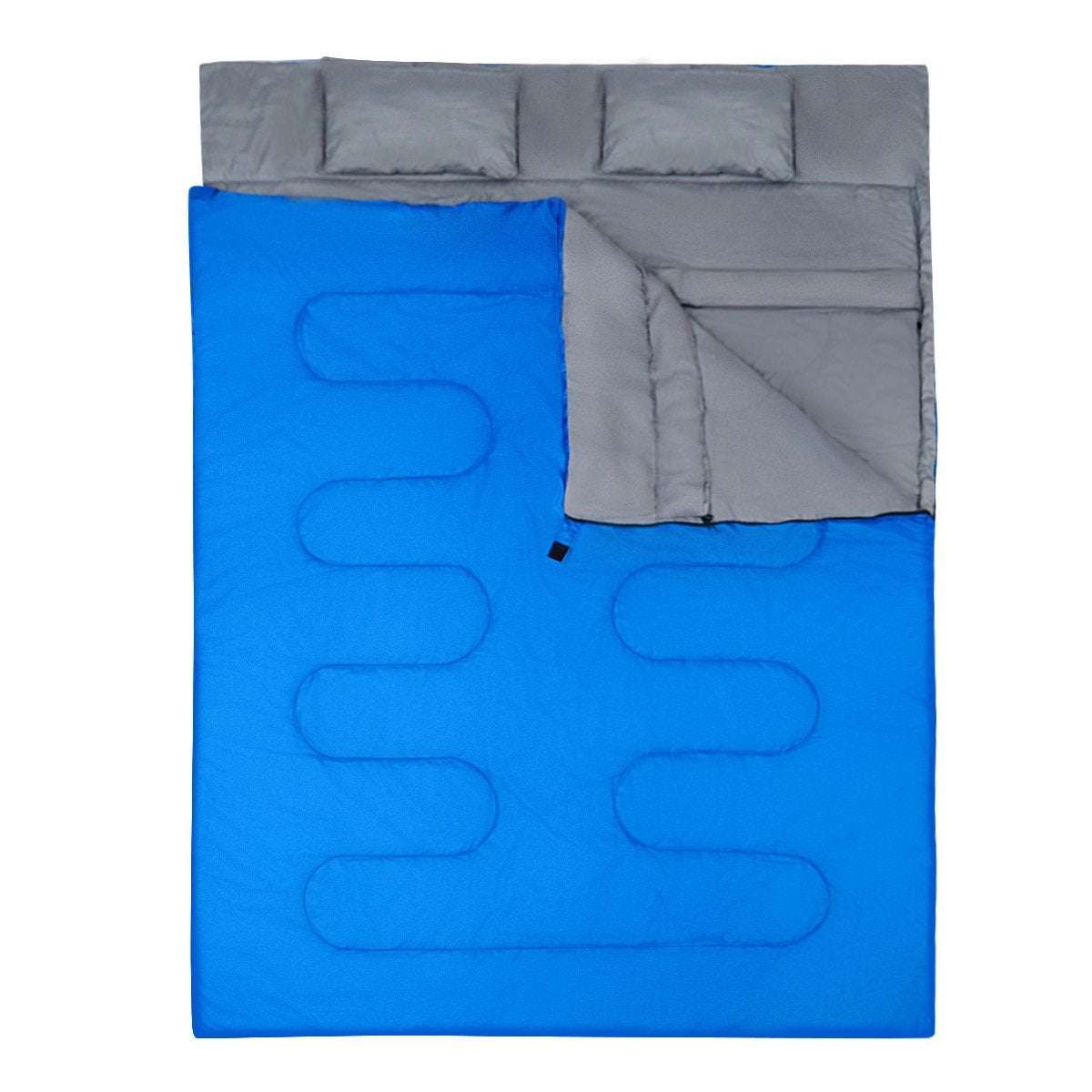 Goplus double sleeping bag 2 people XL blanket sleeping bag sleeping bag with 2 pillows black/blue 220 x 150 cm-blue