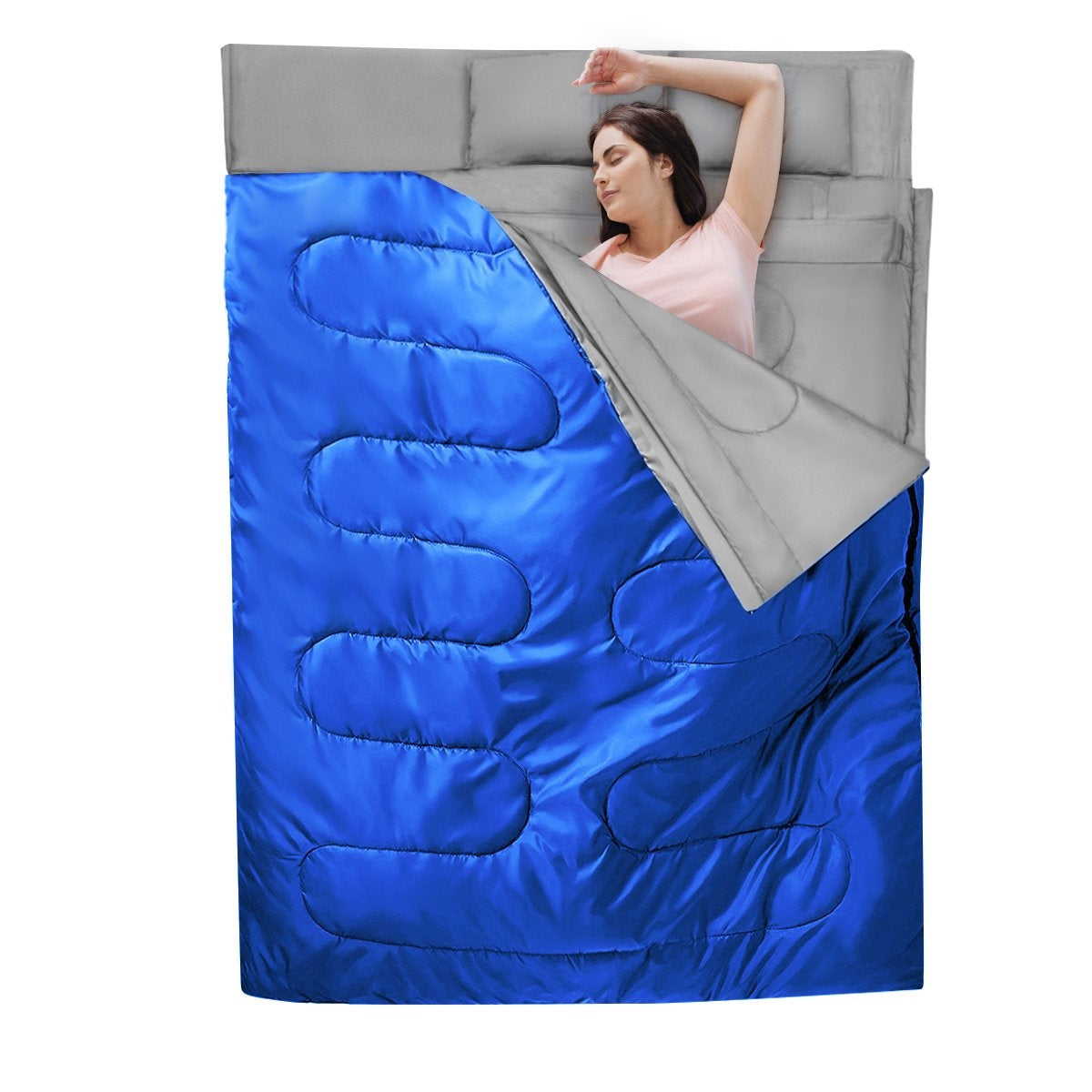 Goplus double sleeping bag 2 people XL blanket sleeping bag sleeping bag with 2 pillows black/blue 220 x 150 cm-blue