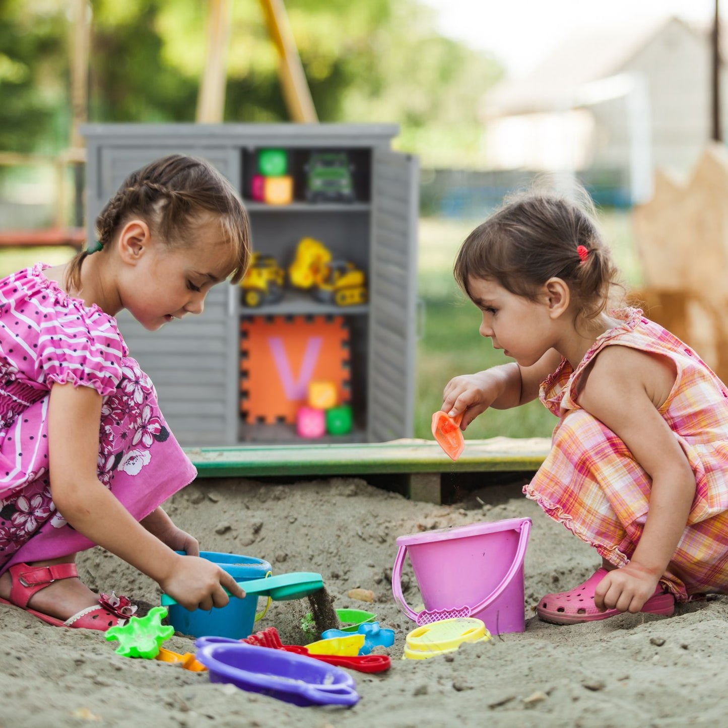 Gray garden cabinet with 3 compartments