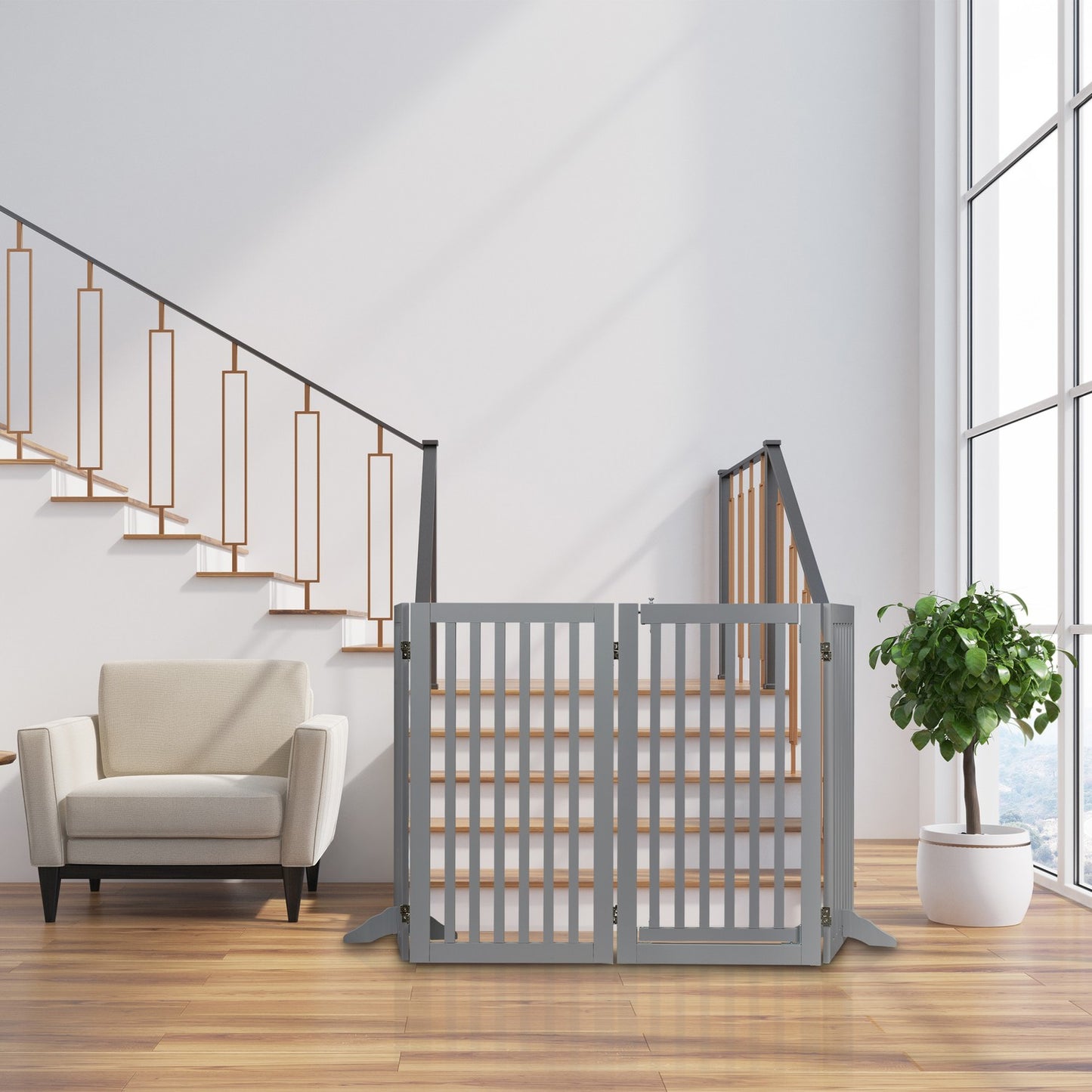 Gray security gate with door 92 cm