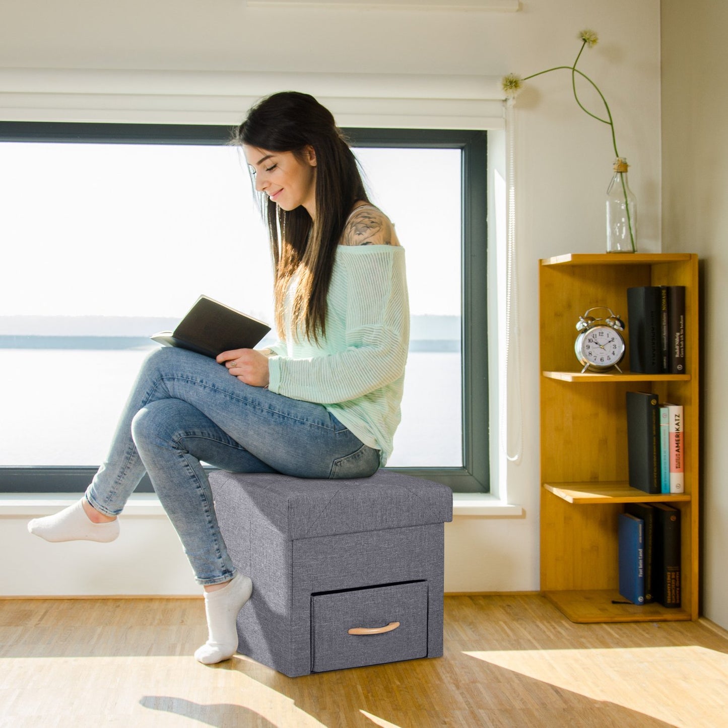 Gray stool with storage space