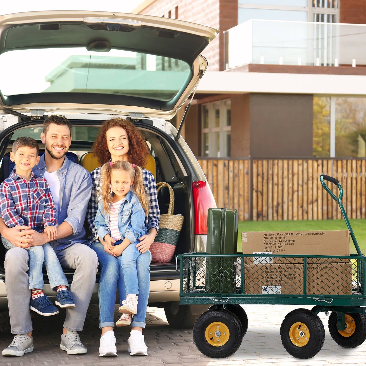 Green Heavy-Duty Cart with Yellow Rims