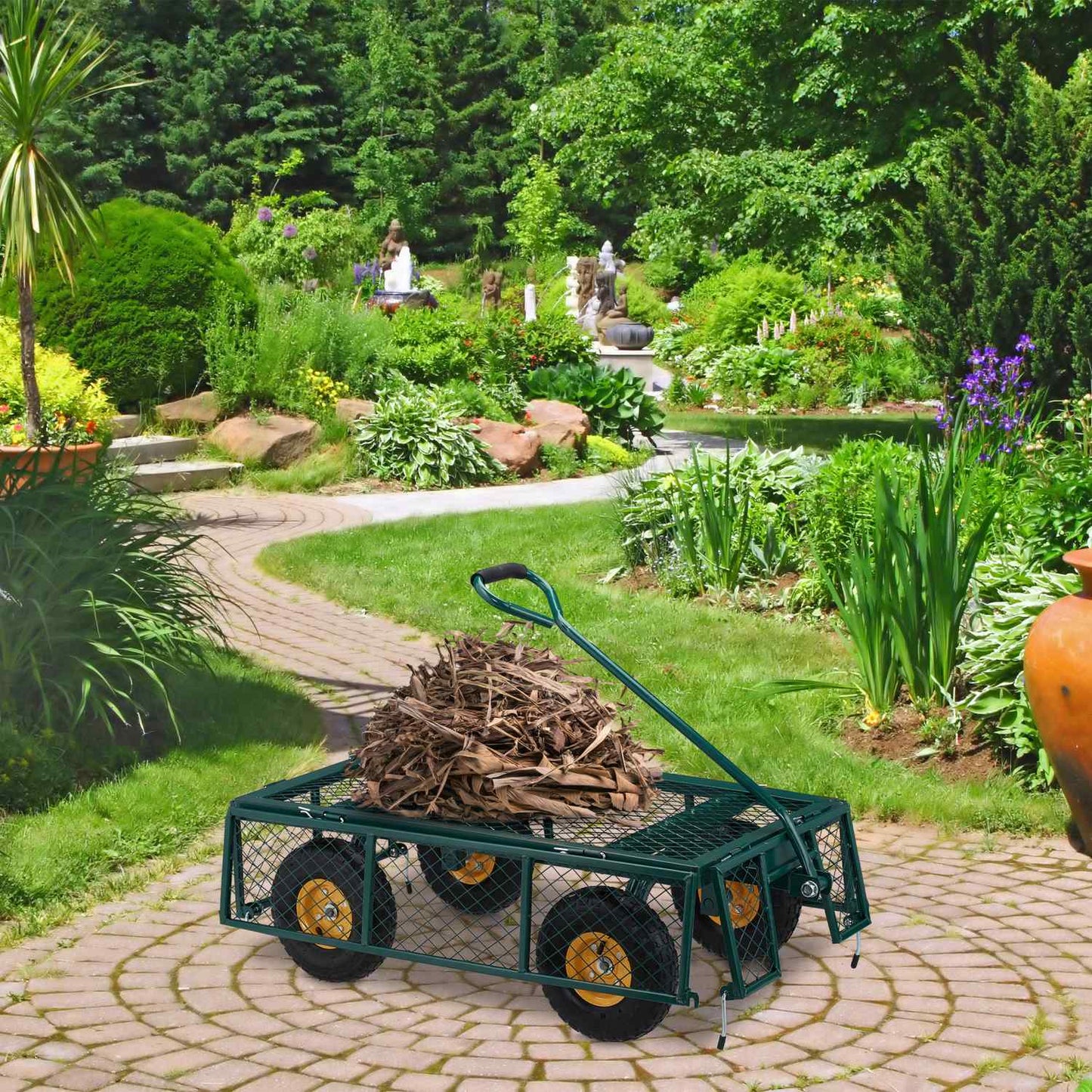 Green Heavy-Duty Cart with Yellow Rims