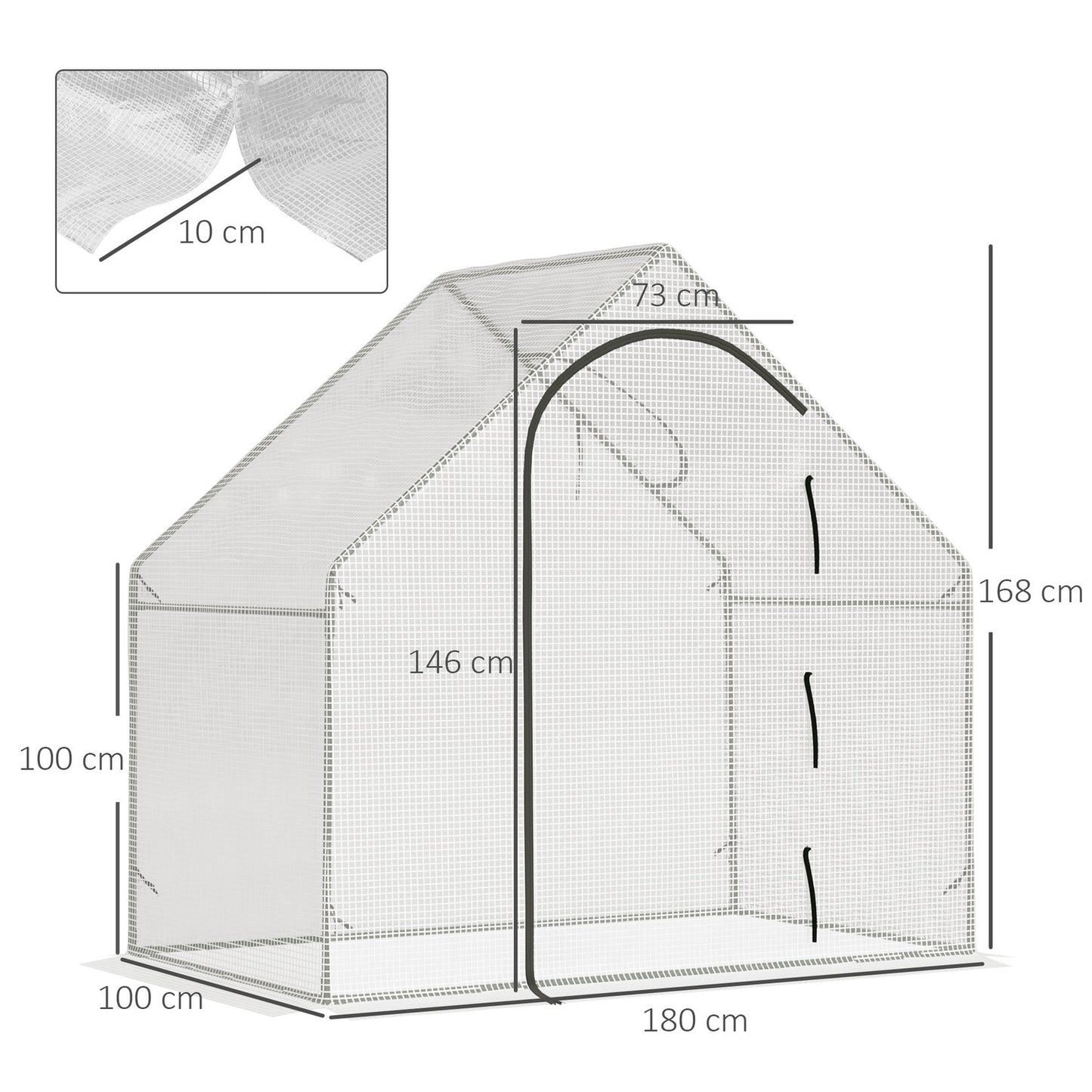 Greenhouse - 180x100x168 cm PE Film, Winterproof, White
