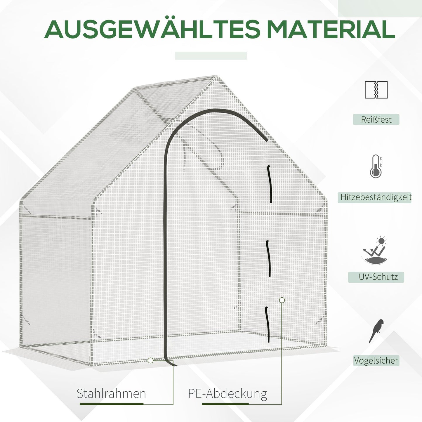 Greenhouse - 180x100x168 cm PE Film, Winterproof, White