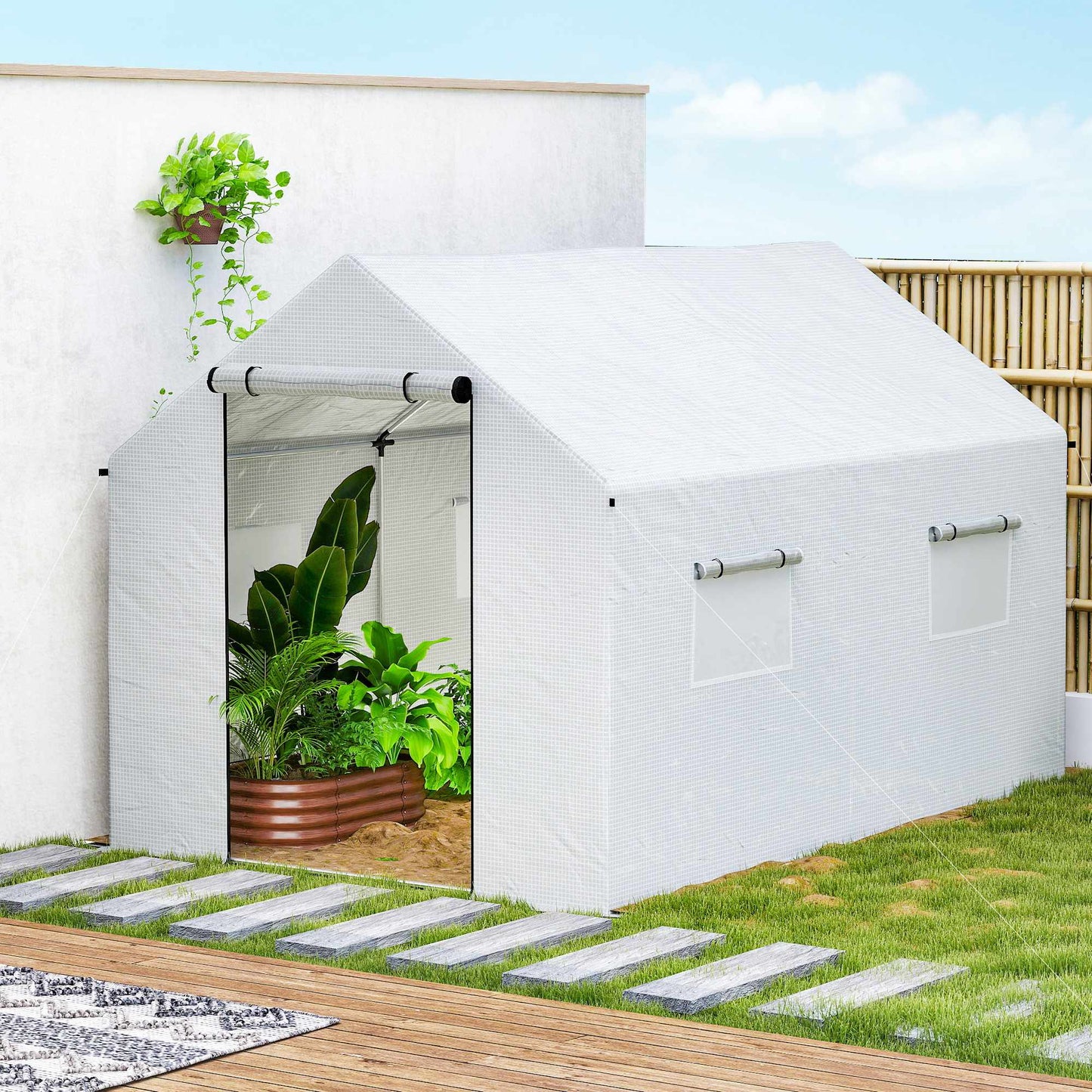 Greenhouse 3x2x2m with UV-Resistant Cover, Mesh Windows