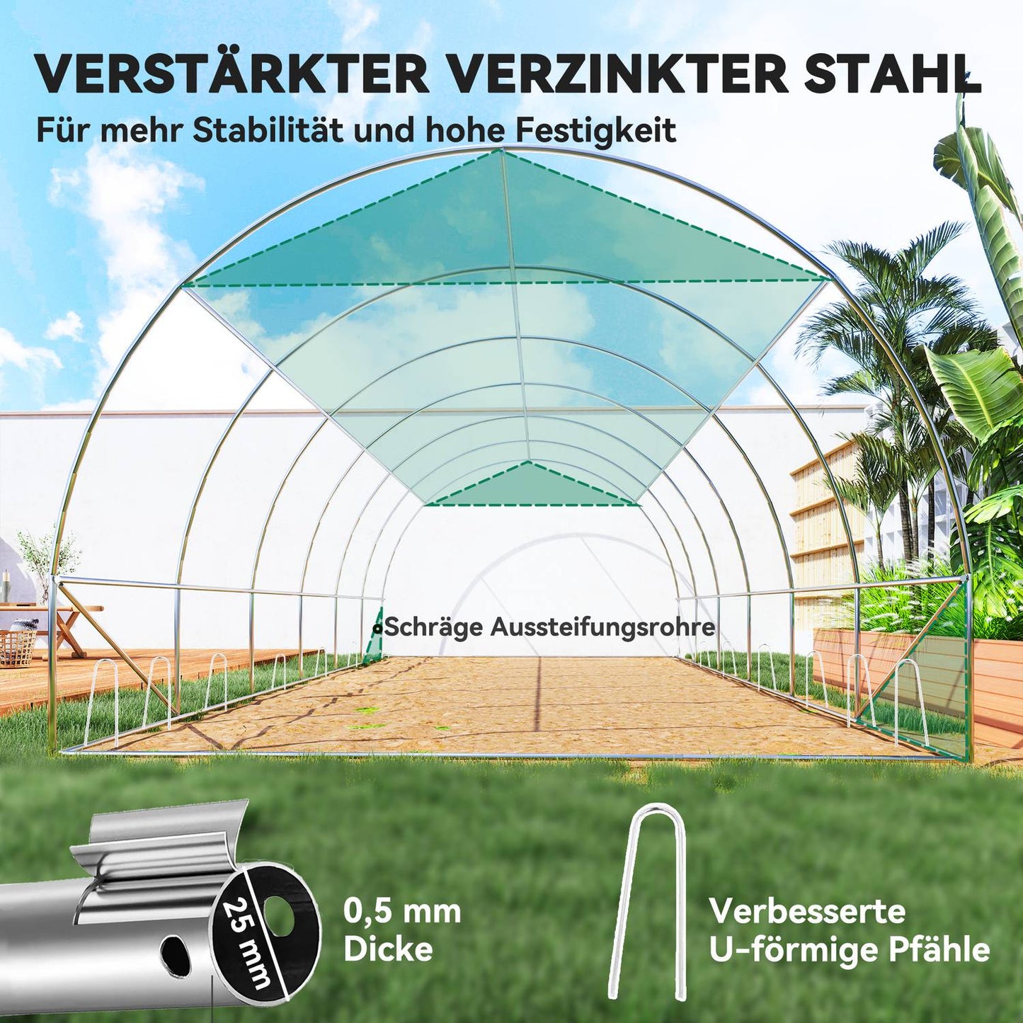 Greenhouse 6x3x2m with UV-resistant film, 12 windows