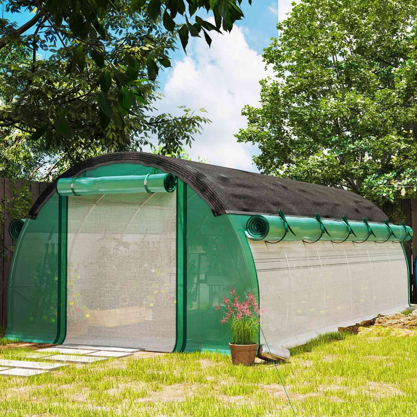 Greenhouse 6x3x2m with UV-resistant film, 12 windows