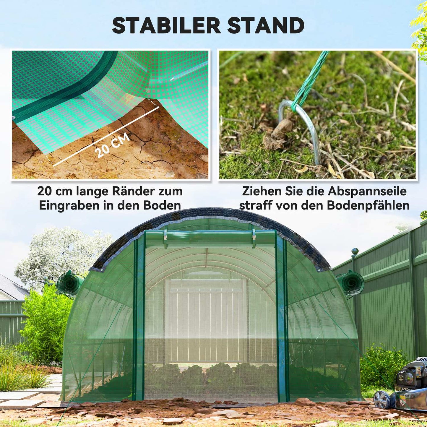 Greenhouse 6x3x2m with UV-resistant film, 12 windows
