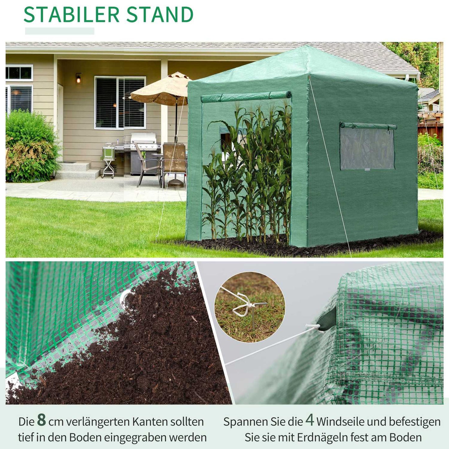 Greenhouse for plants, Roll-Up Door & Window, 238x178x240cm