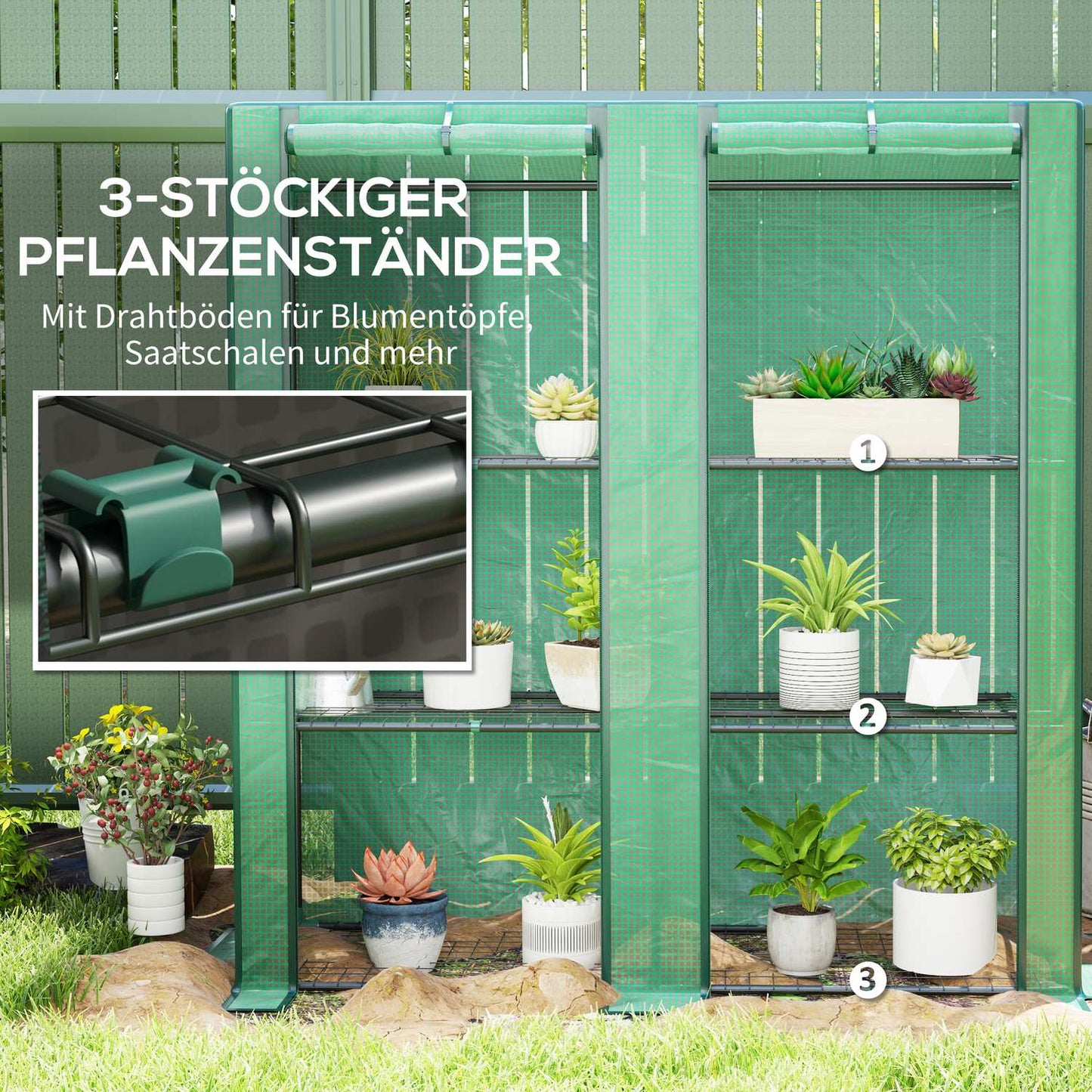 Steel frame greenhouse with shelves - 144x48x152 cm