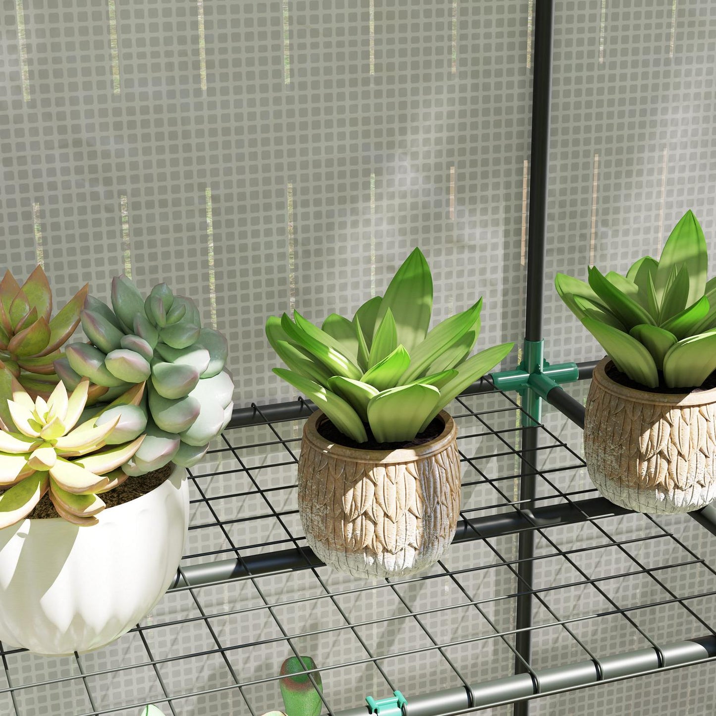 Nice roof greenhouse with shelves, steel frame, winterproof