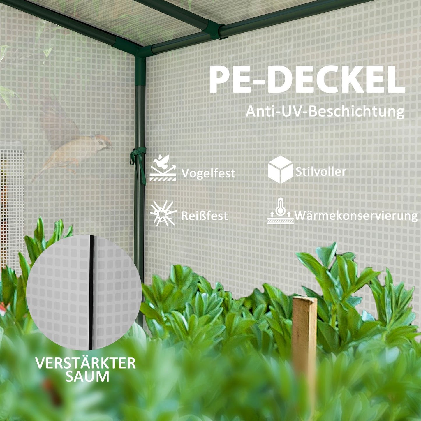 Winterproof Steel greenhouse with roller door, UV protection 200x76x170cm