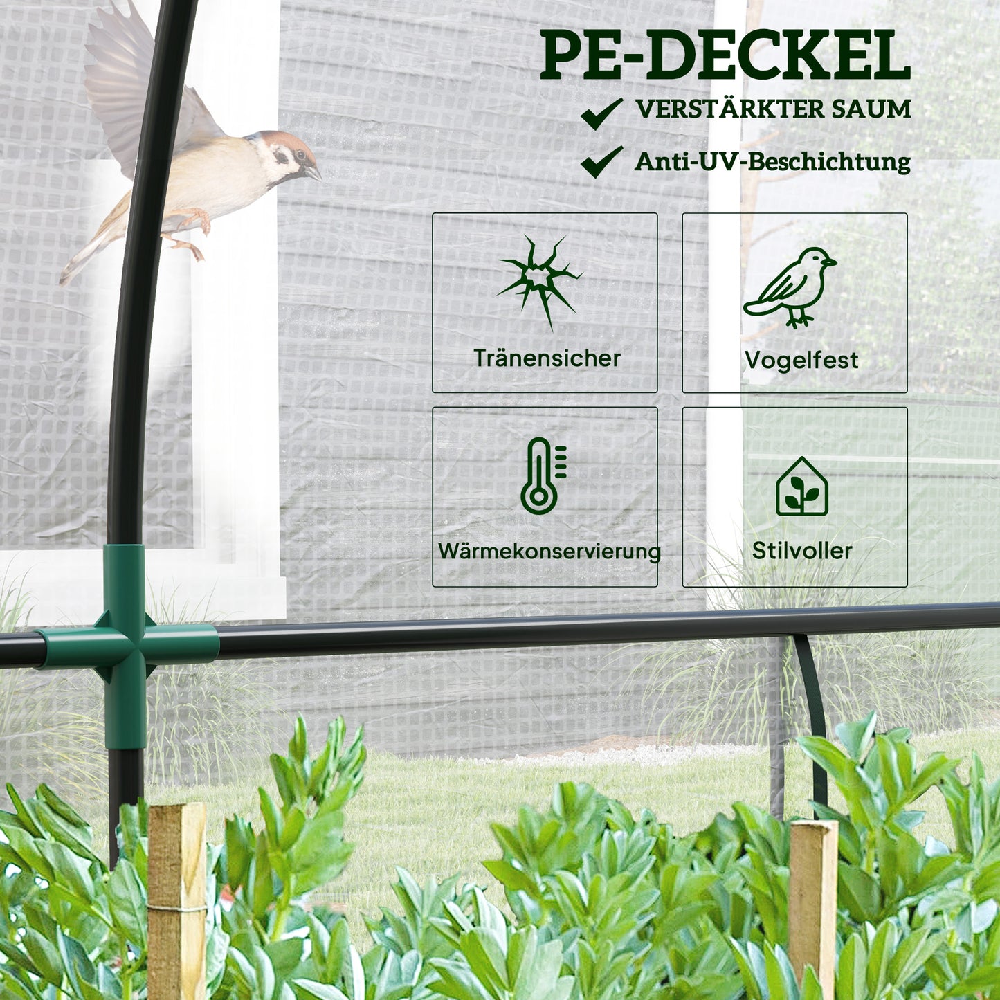Greenhouse with roller door, UV-protected steel frame, 200x80x157cm