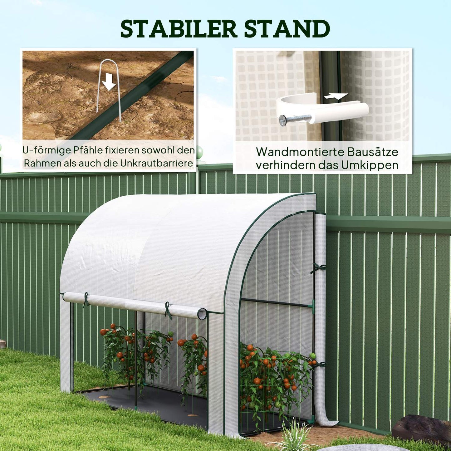 Greenhouse with roller door, UV-protected steel frame, 200x80x157cm