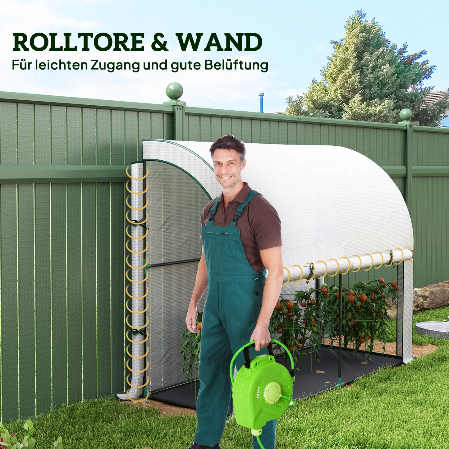 Greenhouse with roller door, UV-protected steel frame, 200x80x157cm