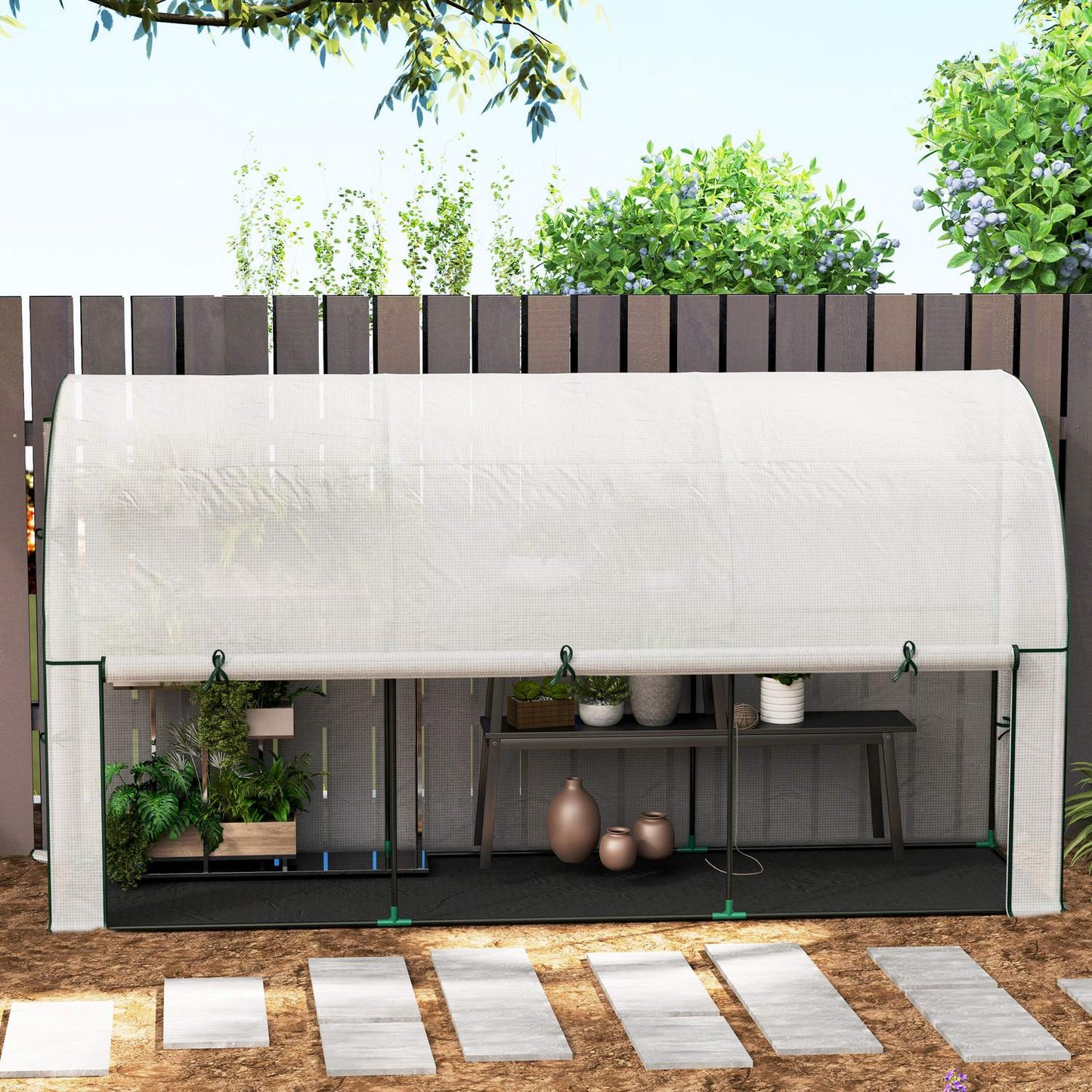 Steel greenhouse with UV protection, 300x80x157cm, White