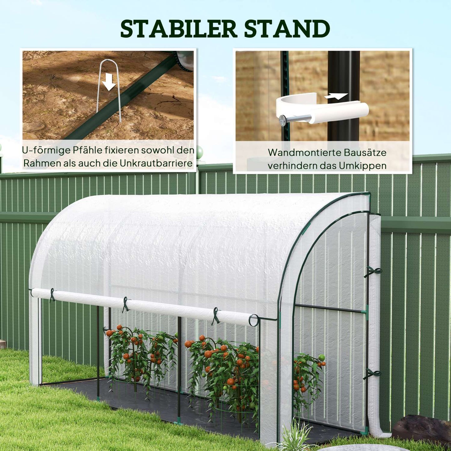 Steel greenhouse with UV protection, 300x80x157cm, White