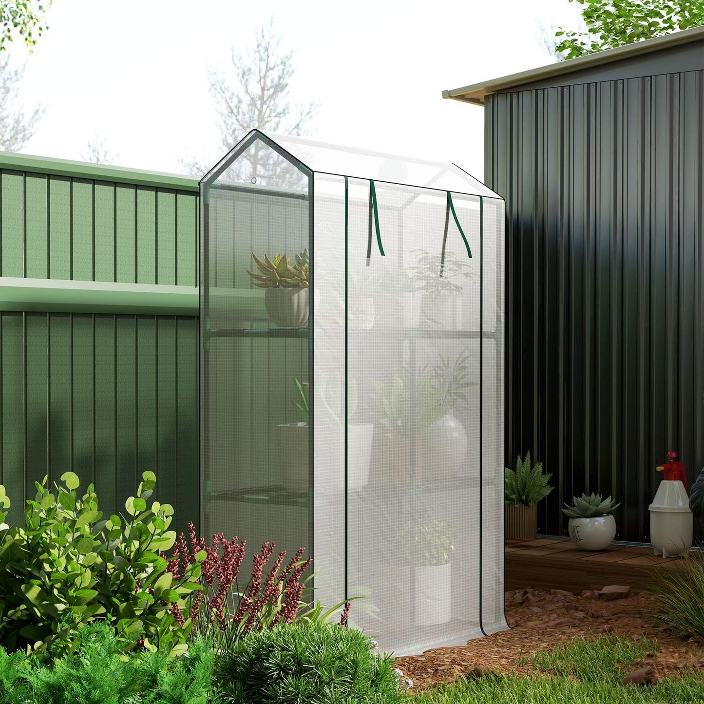 Greenhouse with shelves, UV protection, winterproof film