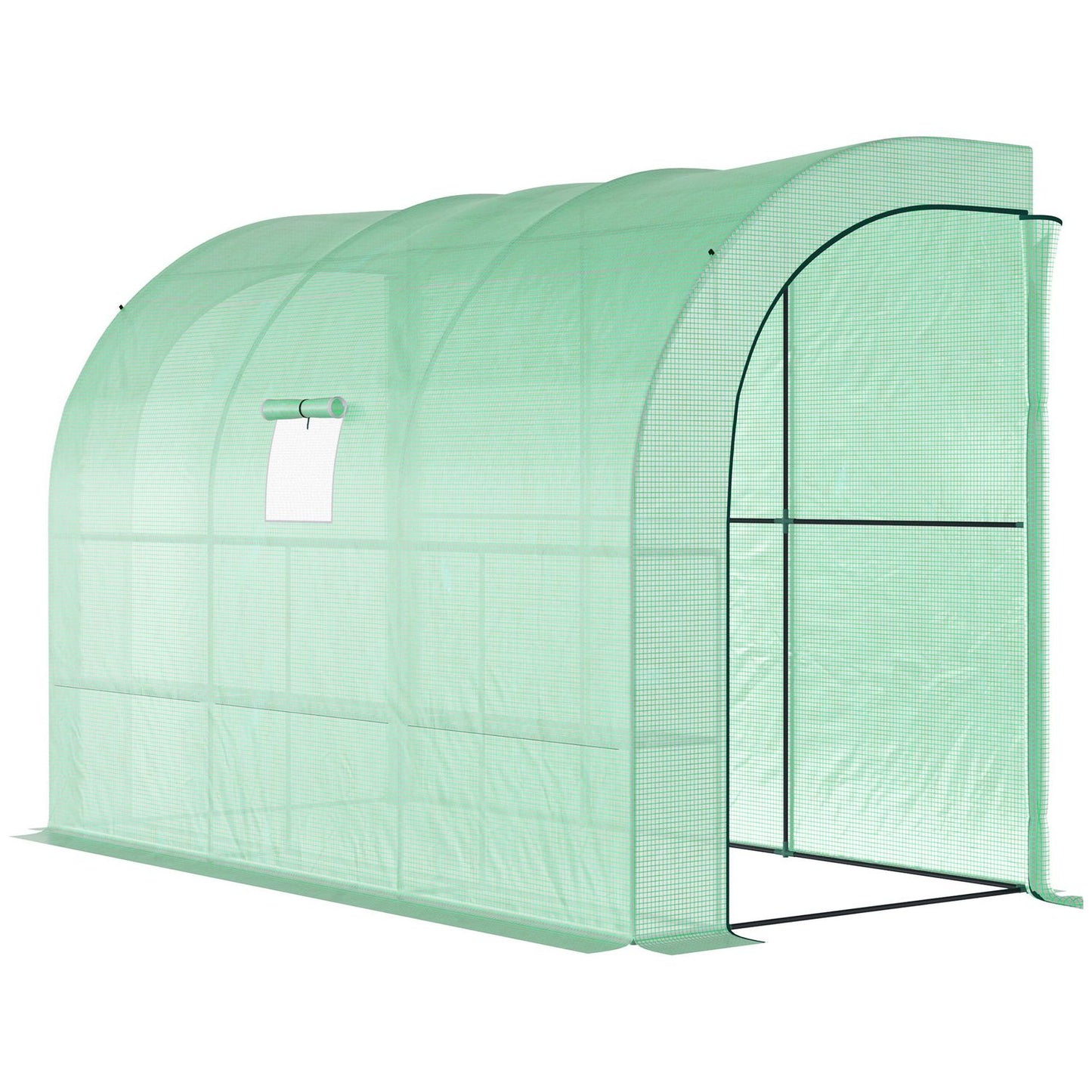 Wall-mounted steel greenhouse with shelves and windows