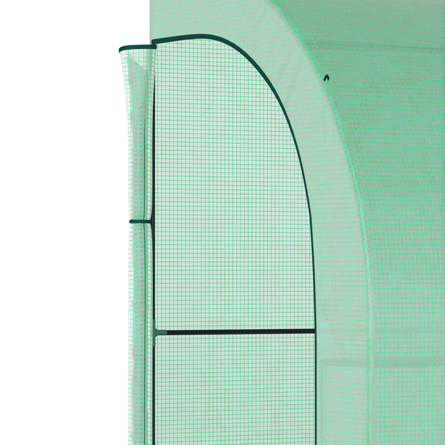 Wall-mounted steel greenhouse with shelves and windows