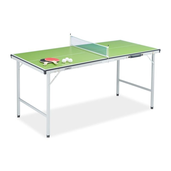 Green ping pong table with accessories