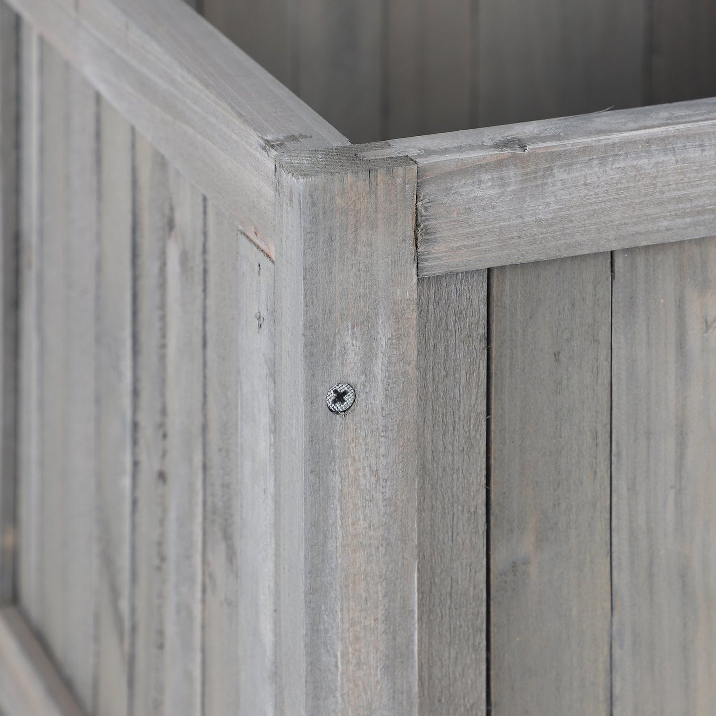Gray planter box with trellis