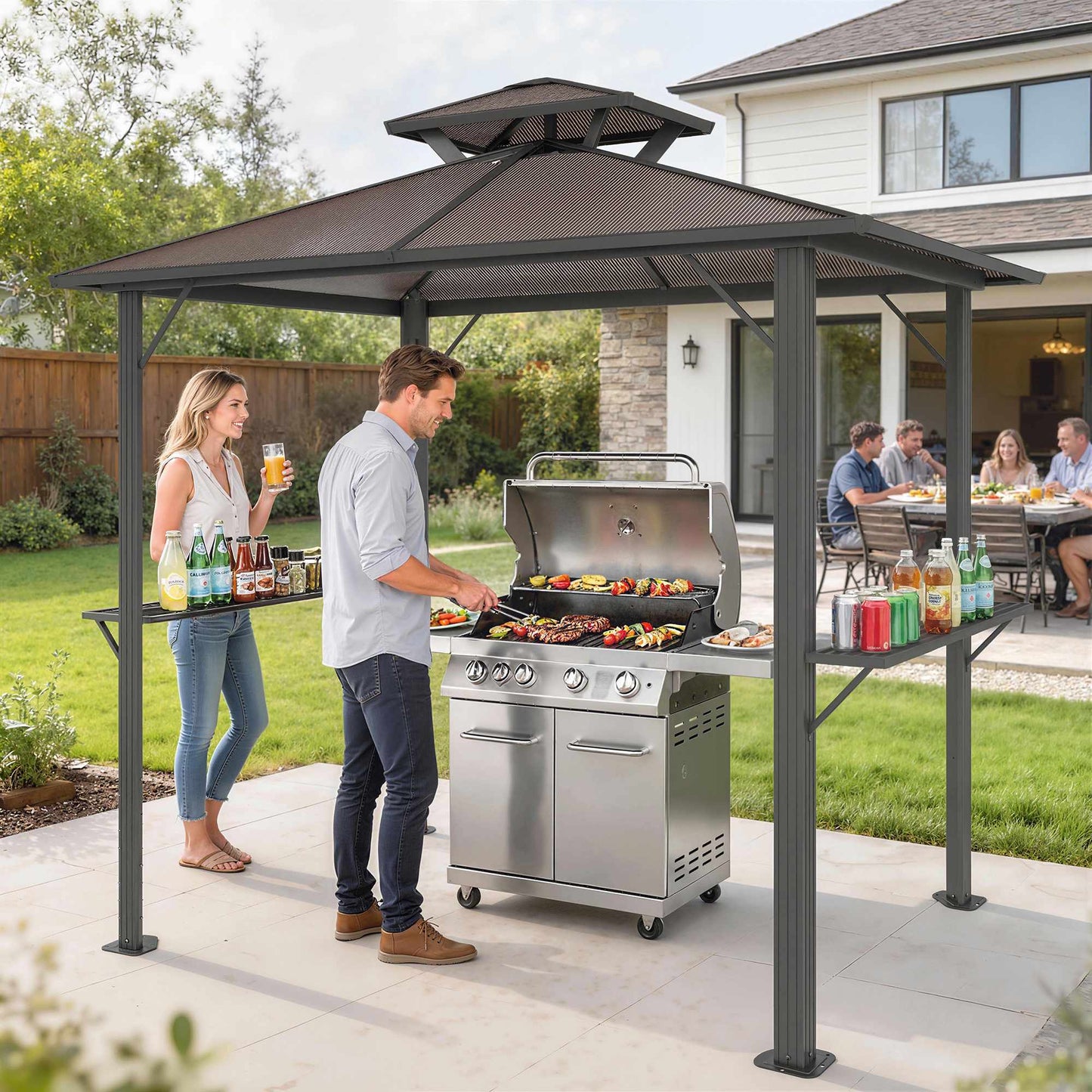 Grill Pavilion with Polycarbonate Roof, Aluminum Frame