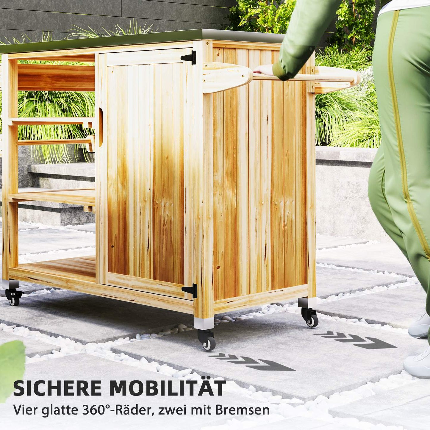 Outdoor charcoal grill trailer - 6-tier wooden grill table