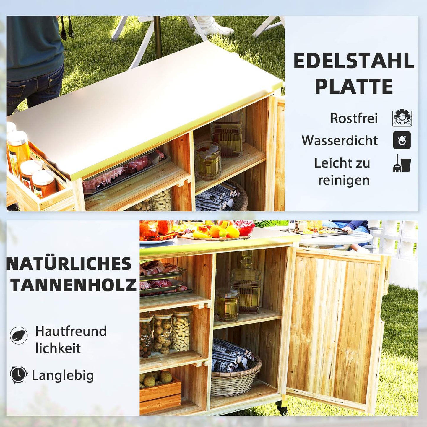 Outdoor charcoal grill trailer - 6-tier wooden grill table
