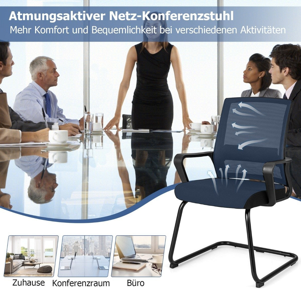 Guest chair with lumbar support & sled base & padded seat conference chair black