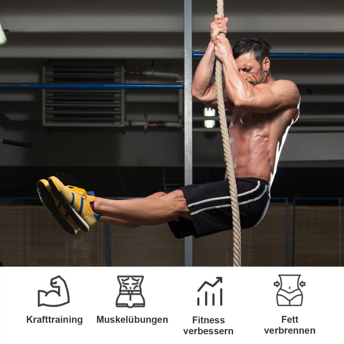 Gym climbing rope exercise rope with rubber handles sports rope made of jute rope training rope yellow 3 m/4.5 m/6 m/9 m-3 m