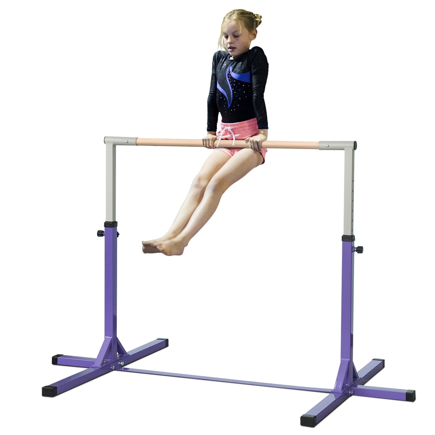 Adjustable gymnastic bar, 13 levels, steel & wood, 75 kg Capacity