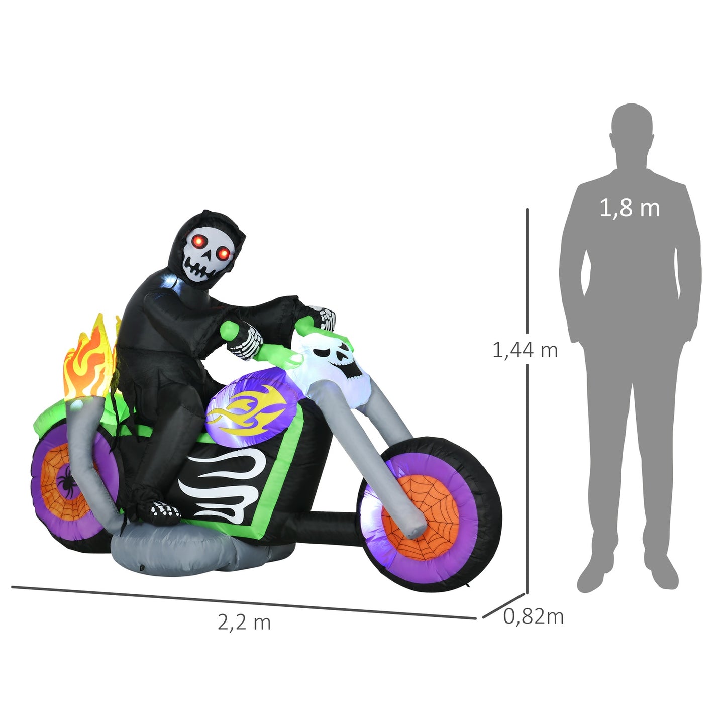 Halloween Inflatable Ghost Biker with LED lights, 1.44m