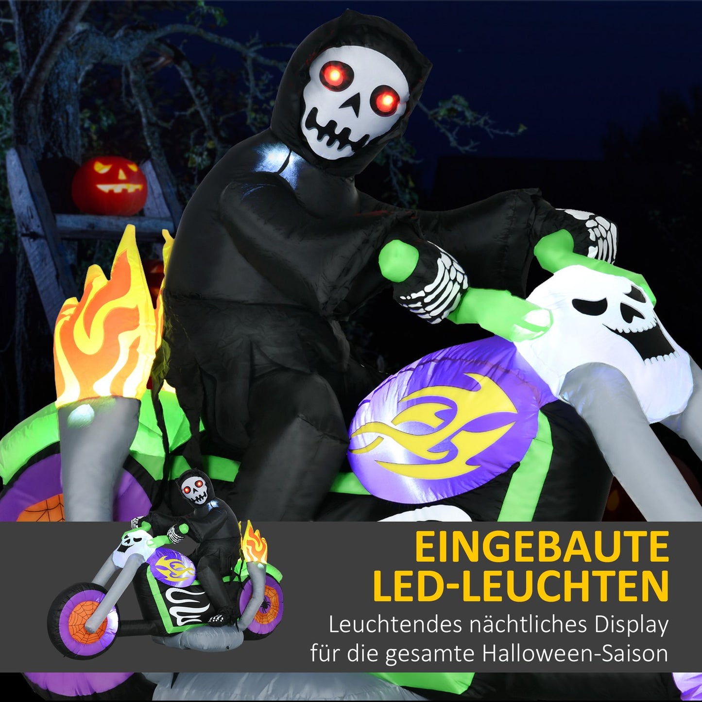 Halloween Inflatable Ghost Biker with LED lights, 1.44m